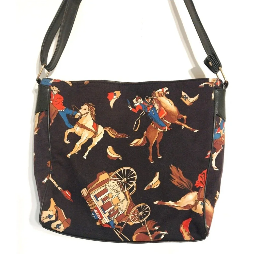 Western Rodeo Cowboy Purse Handbag Horse Lasso Bag Fabric 11x11x4